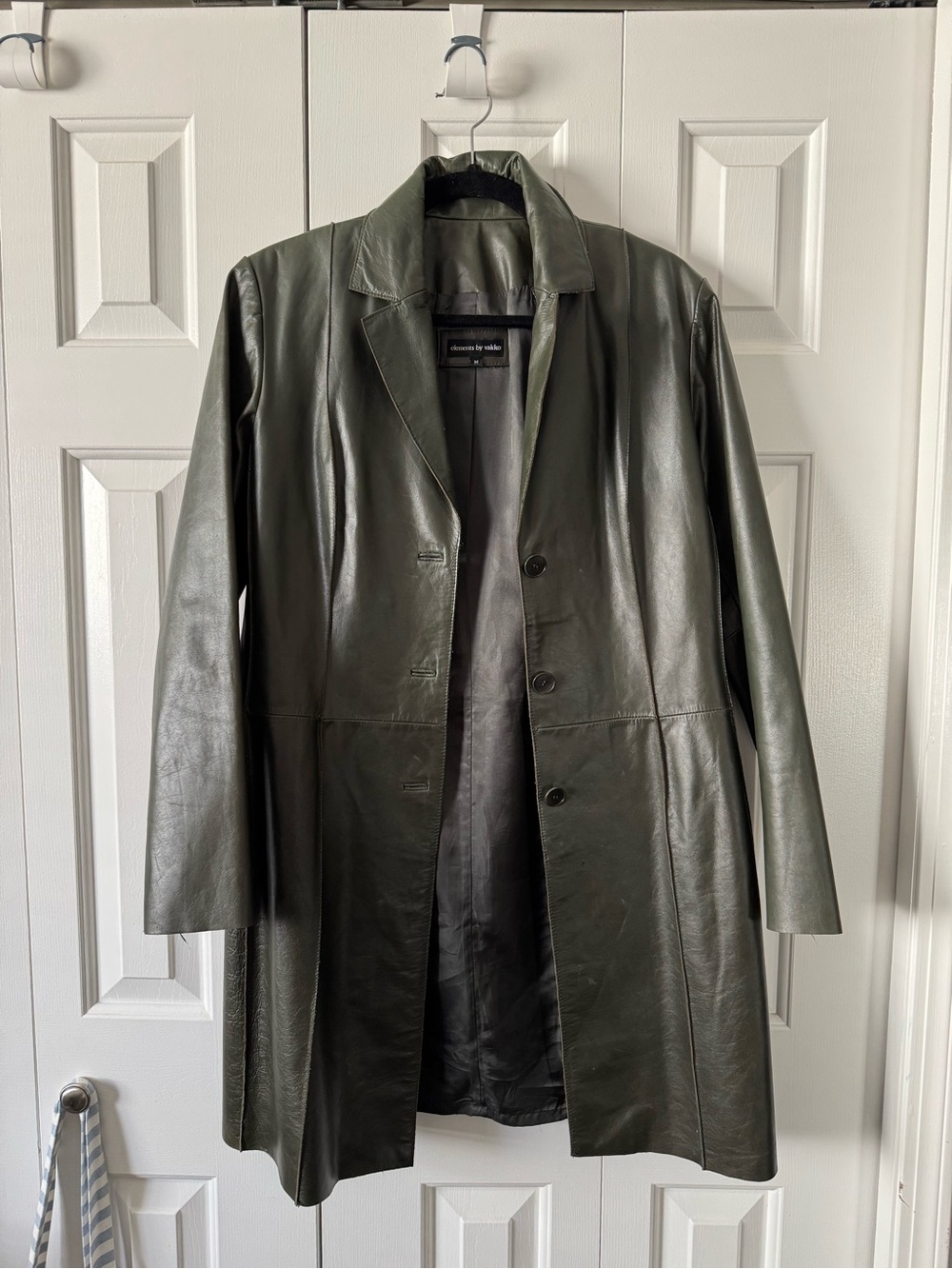 Dark Green Olive Long Leather Jacket